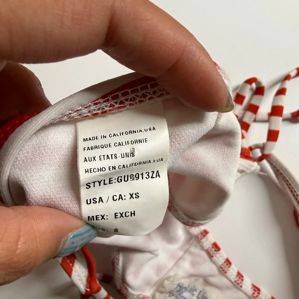 NWT Guess String Striped Print Bikini Set with Fringe Detailing Red & White XS